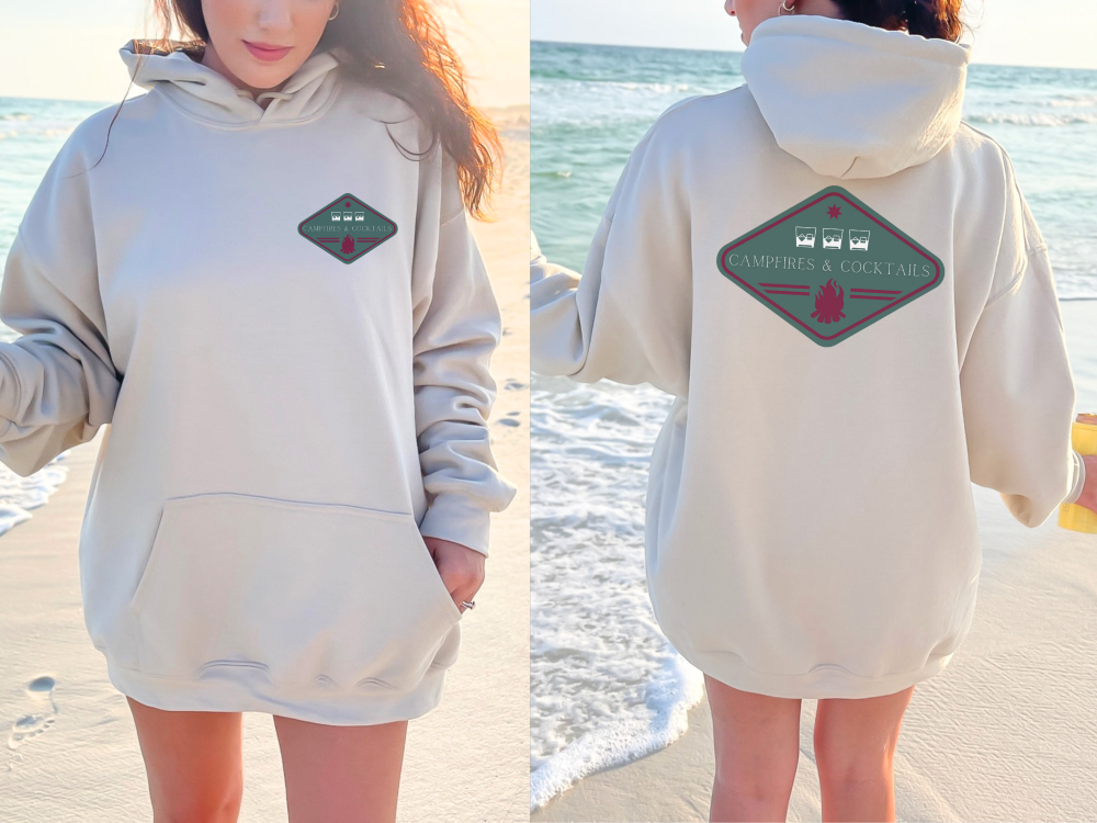 Campfires & Cocktails Badge Fall, camping, drinking, hoodie, comfortable, comfy, cozy, warm Unisex Heavy Blend™ Hooded Sweatshirt