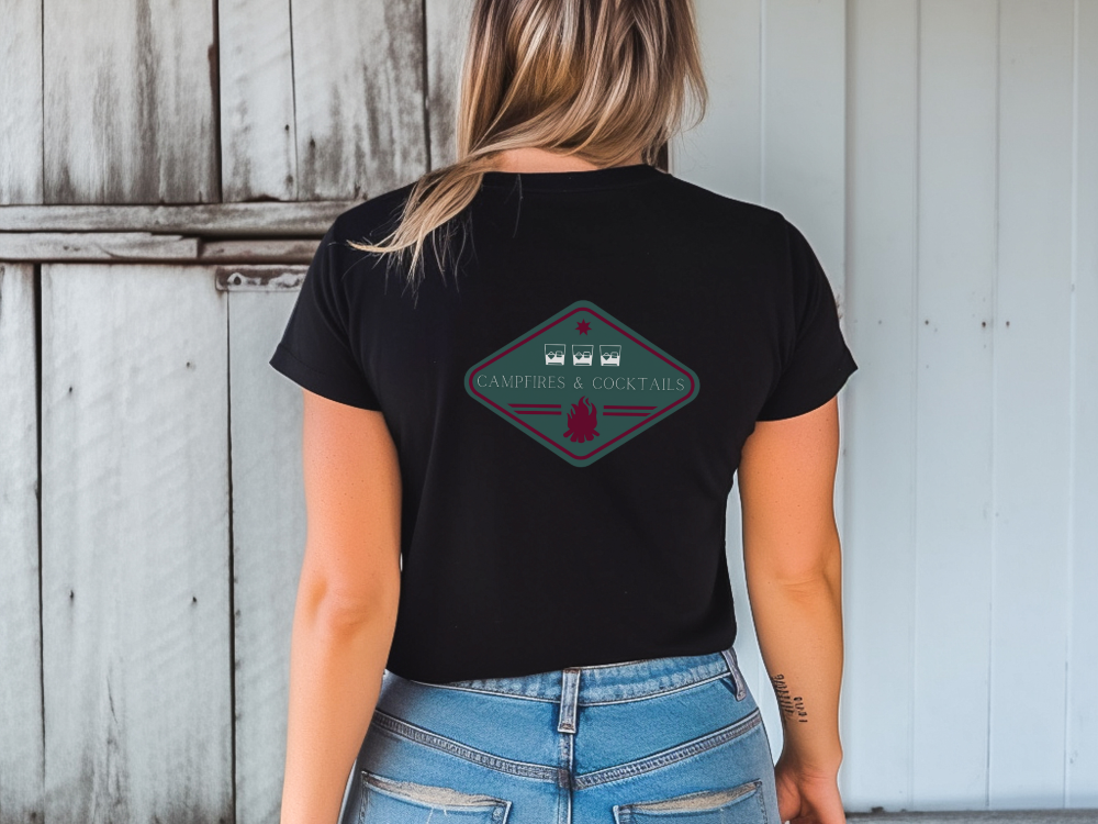 Campfires & Cocktails Badge fall t-shirt, soft, comfortable, Unisex Jersey Short Sleeve Tee