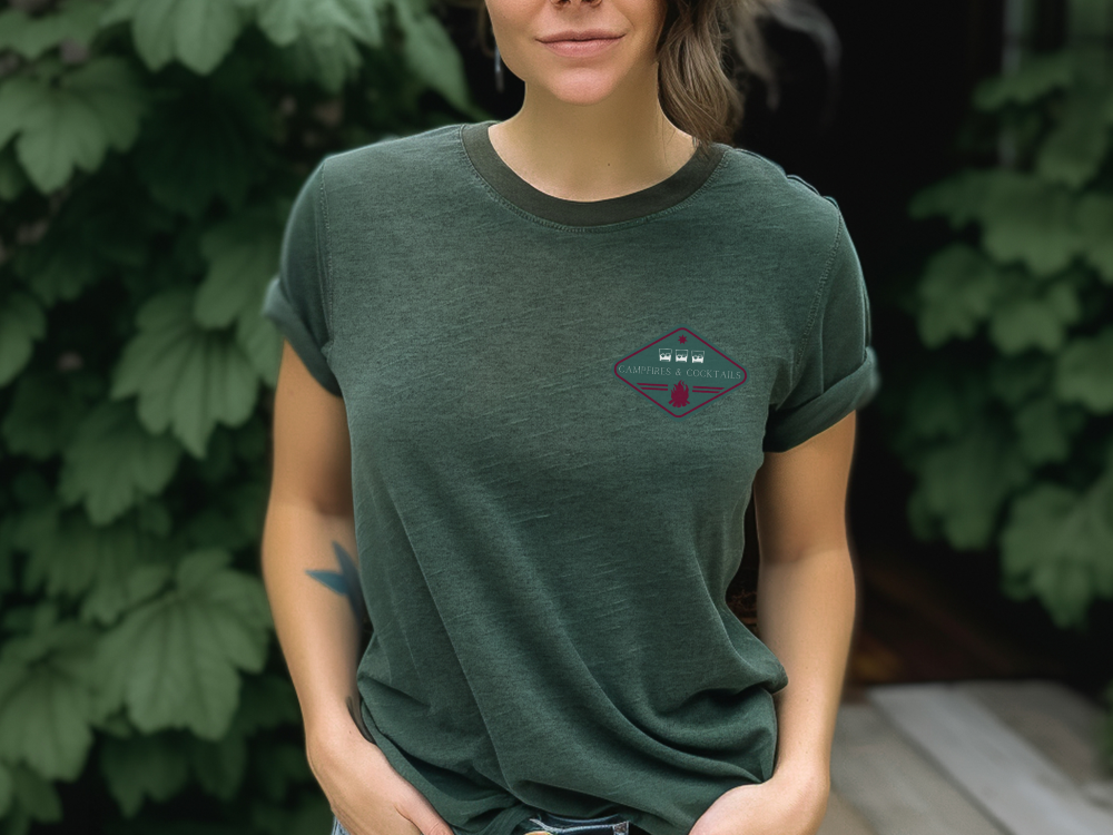 Campfires & Cocktails Badge fall t-shirt, soft, comfortable, Unisex Jersey Short Sleeve Tee