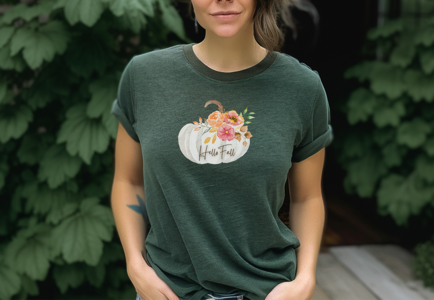 Hello Fall T-shirt, Autumn, pumpkin, Thanksgiving, Halloween, Unisex Jersey Short Sleeve Tee