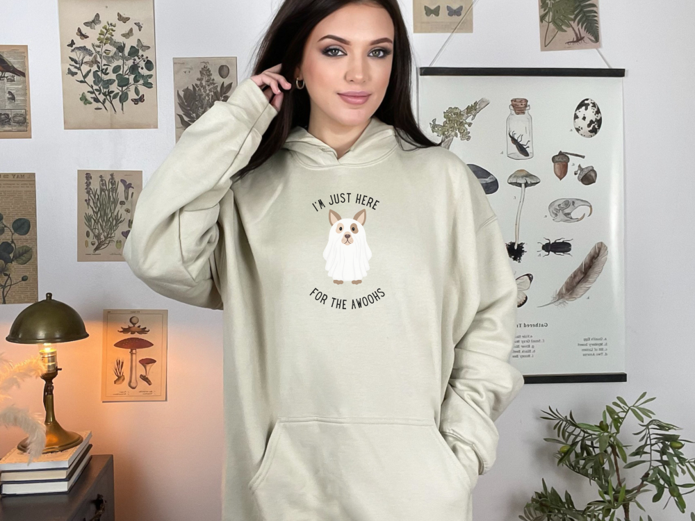 I'm just here for the aWoohs Funny, ghost dog, halloween, dog mom, comfortable, cozy, hoodie Unisex Heavy Blend™ Hooded Sweatshirt