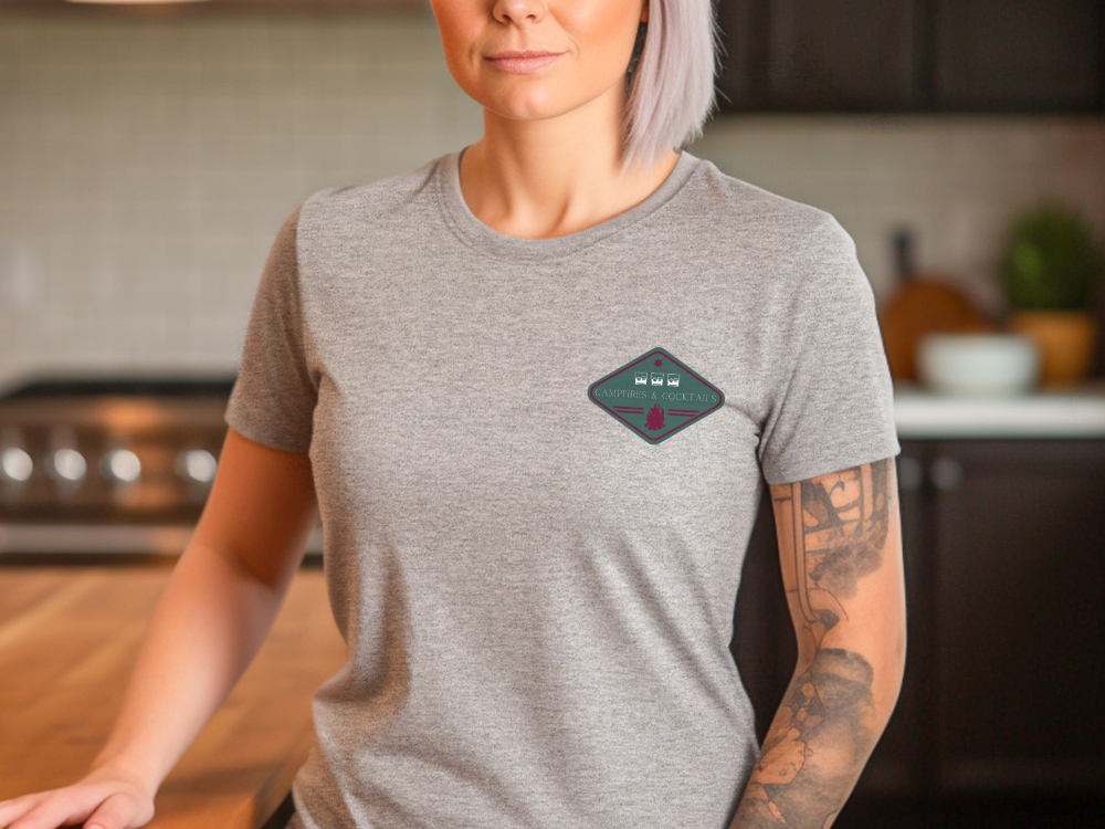 Campfires & Cocktails Badge fall t-shirt, soft, comfortable, Unisex Jersey Short Sleeve Tee