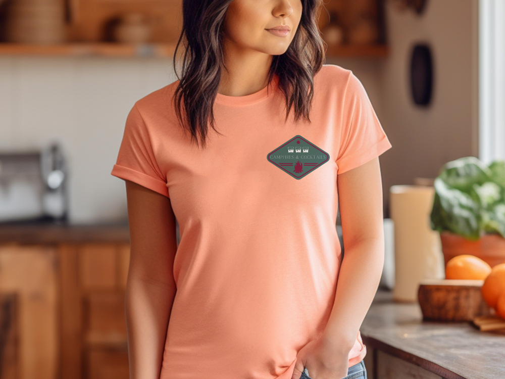 Campfires & Cocktails Badge fall t-shirt, soft, comfortable, Unisex Jersey Short Sleeve Tee