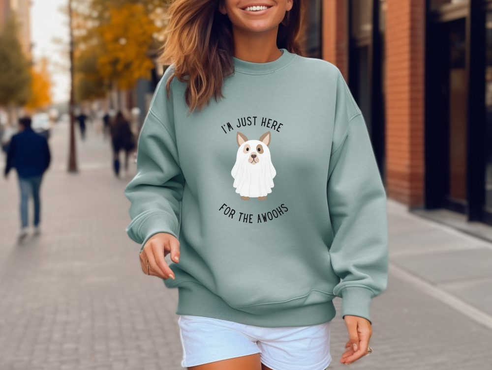 I'm just here for the aWoohs funny sweatshirt, dog, halloween, comfortable, comfy, cozy, warm crewneck Unisex Garment-Dyed Sweatshirt